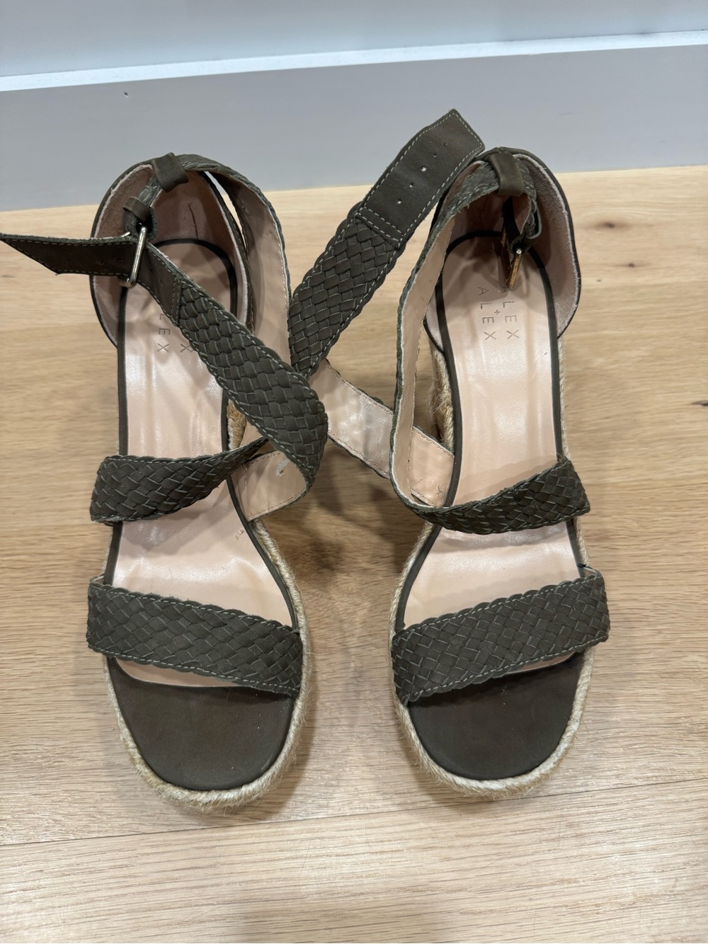 Olive Braided Strap with cork Wedge Sandals
